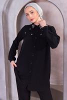 Tesettür giyim SİYAH TAŞ DETAYLI PANTOLONLU TAKIM T 0093