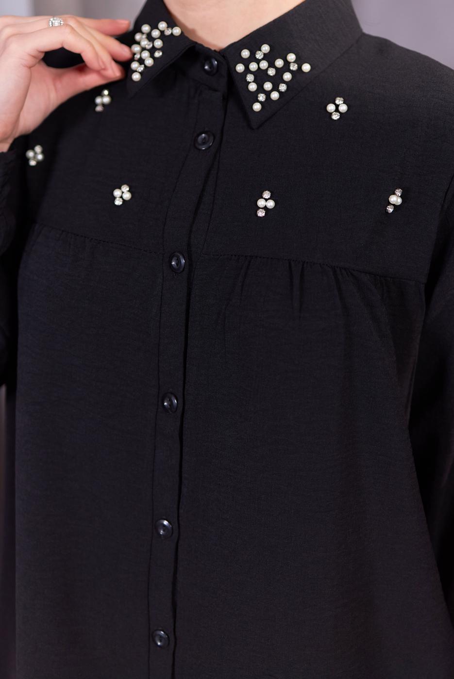 Tesettür giyim SİYAH TAŞ DETAYLI PANTOLONLU TAKIM T 0093