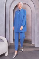 Tesettür giyim MAVİ TAŞ DETAYLI PANTOLONLU TAKIM T 0093