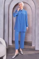 Tesettür giyim MAVİ TAŞ DETAYLI PANTOLONLU TAKIM T 0093