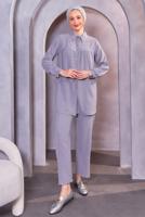 Tesettür giyim GRİ TAŞ DETAYLI PANTOLONLU TAKIM T 0093