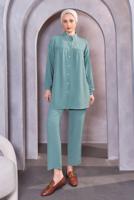 Tesettür giyim YEŞİL TAŞ DETAYLI PANTOLONLU TAKIM T 0093