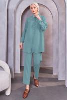 Tesettür giyim YEŞİL TAŞ DETAYLI PANTOLONLU TAKIM T 0093