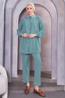 Tesettür giyim YEŞİL TAŞ DETAYLI PANTOLONLU TAKIM T 0093