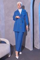 Tesettür giyim LACİVERT KUŞAKLI PANTOLONLU TAKIM T 0114