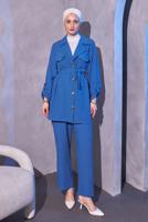 Tesettür giyim LACİVERT KUŞAKLI PANTOLONLU TAKIM T 0114