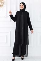 Tesettür giyim SİYAH BÜYÜK BEDEN PANTOLONLU ABİYE TAKIM T 0131
