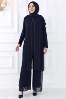 Tesettür giyim LACİVERT BÜYÜK BEDEN PANTOLONLU ABİYE TAKIM T 0131
