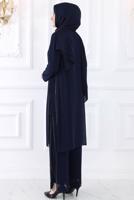 Tesettür giyim LACİVERT BÜYÜK BEDEN PANTOLONLU ABİYE TAKIM T 0131
