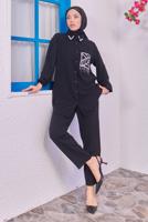 Tesettür giyim SİYAH TAŞLI PANTOLONLU TAKIM T 0193