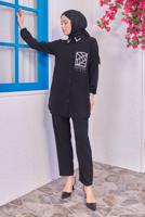 Tesettür giyim SİYAH TAŞLI PANTOLONLU TAKIM T 0193