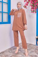 Tesettür giyim TABA TAŞLI PANTOLONLU TAKIM T 0193