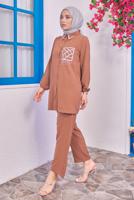 Tesettür giyim TABA TAŞLI PANTOLONLU TAKIM T 0193