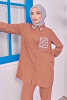 Tesettür giyim TABA TAŞLI PANTOLONLU TAKIM T 0193