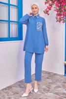 Tesettür giyim LACİVERT TAŞLI PANTOLONLU TAKIM T 0193