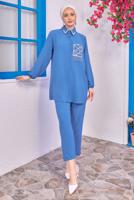Tesettür giyim LACİVERT TAŞLI PANTOLONLU TAKIM T 0193