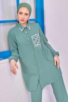 Tesettür giyim YEŞİL TAŞLI PANTOLONLU TAKIM T 0193
