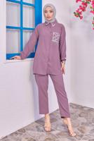 Tesettür giyim PEMBE TAŞLI PANTOLONLU TAKIM T 0193