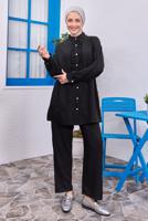 Tesettür giyim SİYAH FIRFIR DETAYLI PANTOLONLU TAKIM T 0383