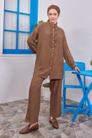 Tesettür giyim KAHVE FIRFIR DETAYLI PANTOLONLU TAKIM T 0383