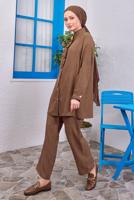 Tesettür giyim KAHVE FIRFIR DETAYLI PANTOLONLU TAKIM T 0383