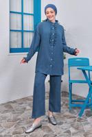 Tesettür giyim LACİVERT FIRFIR DETAYLI PANTOLONLU TAKIM T 0383