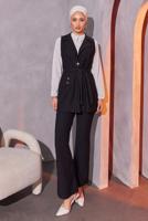 Tesettür giyim SİYAH ÇİZGİLİ YELEKLİ PANTOLONLU TAKIM T 0404