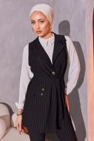Tesettür giyim SİYAH ÇİZGİLİ YELEKLİ PANTOLONLU TAKIM T 0404