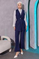 Tesettür giyim LACİVERT ÇİZGİLİ YELEKLİ PANTOLONLU TAKIM T 0404