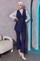 Tesettür giyim LACİVERT ÇİZGİLİ YELEKLİ PANTOLONLU TAKIM T 0404