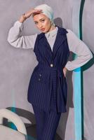 Tesettür giyim LACİVERT ÇİZGİLİ YELEKLİ PANTOLONLU TAKIM T 0404