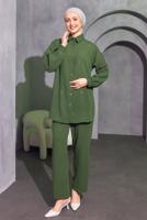 Tesettür giyim HAKİ TAŞ DETAYLI PANTOLONLU TAKIM T 0414