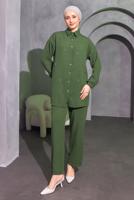 Tesettür giyim HAKİ TAŞ DETAYLI PANTOLONLU TAKIM T 0414