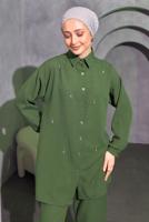 Tesettür giyim HAKİ TAŞ DETAYLI PANTOLONLU TAKIM T 0414