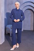 Tesettür giyim LACİVERT TAŞ DETAYLI PANTOLONLU TAKIM T 0414