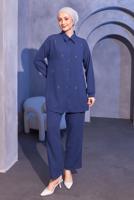 Tesettür giyim LACİVERT TAŞ DETAYLI PANTOLONLU TAKIM T 0414