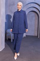 Tesettür giyim LACİVERT TAŞ DETAYLI PANTOLONLU TAKIM T 0414