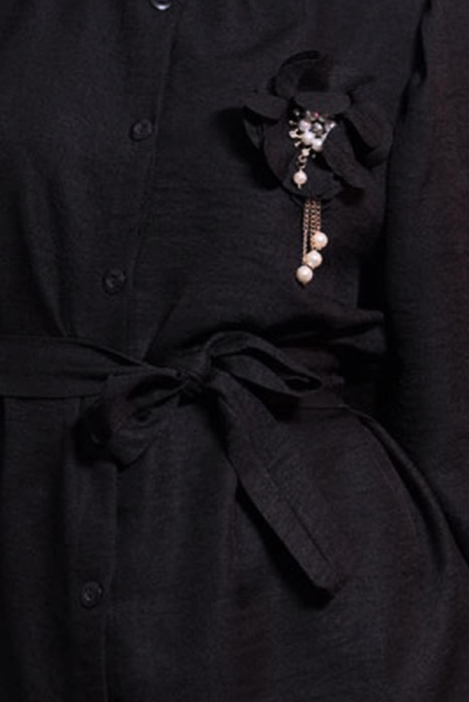 Tesettür giyim SİYAH BROŞ DETAYLI PANTOLONLU TAKIM T 0493