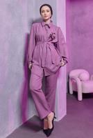 Tesettür giyim MOR BROŞ DETAYLI PANTOLONLU TAKIM T 0493