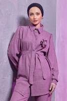 Tesettür giyim MOR BROŞ DETAYLI PANTOLONLU TAKIM T 0493