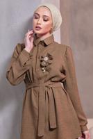Tesettür giyim KAHVE BROŞ DETAYLI PANTOLONLU TAKIM T 0493