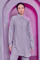 Tesettür giyim GRİ TAŞ BASKILI PANTOLONLU TAKIM T 0783