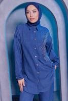 Tesettür giyim LACİVERT TAŞ BASKILI PANTOLONLU TAKIM T 0783