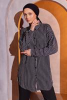 Tesettür giyim SİYAH ÇİZGİLİ PANTOLONLU TAKIM T 0793