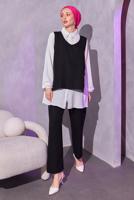 Tesettür giyim SİYAH İNCİ DETAYLI ÜÇLÜ PANTOLONLU TAKIM T 0804