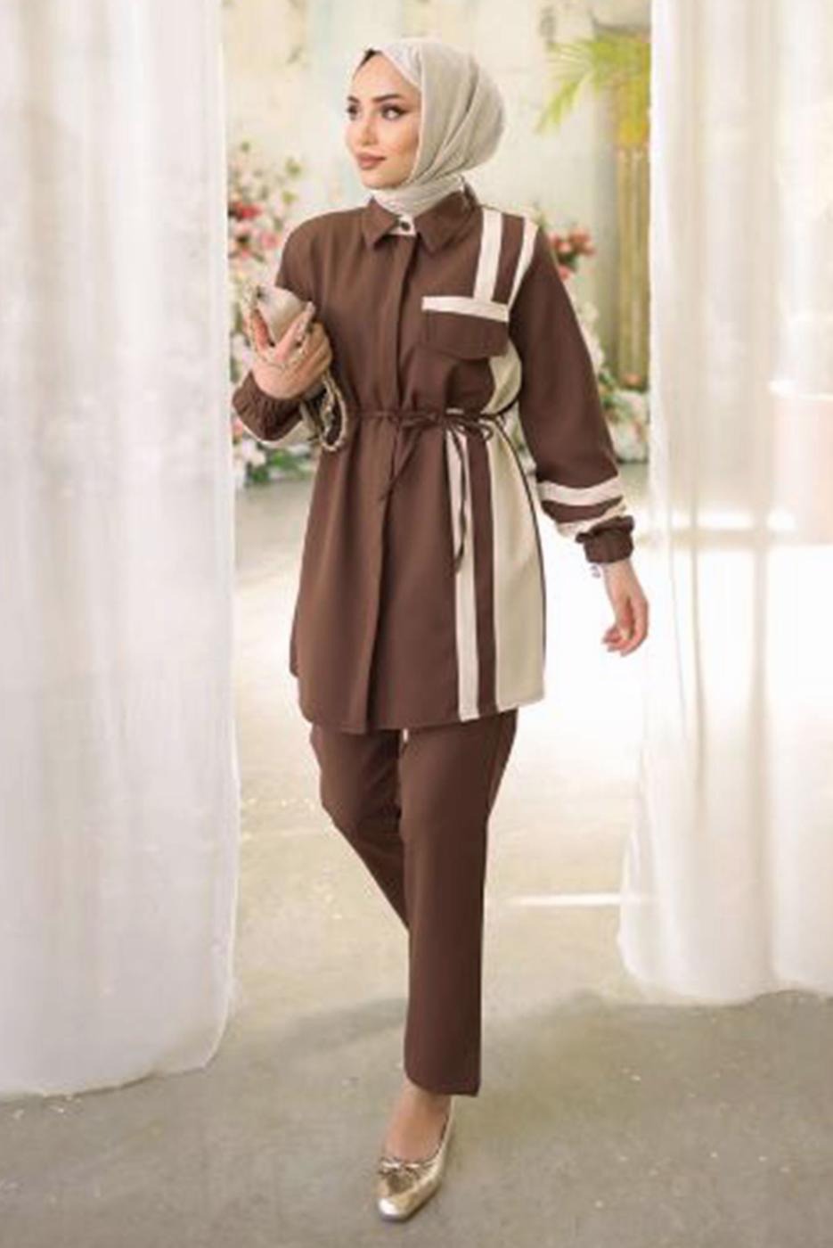 Hijab clothing BROWN TIED PANTS SUIT T 0891