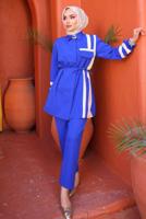 Tesettür giyim LACİVERT BAĞCIK DETAYLI PANTOLONLU TAKIM T 0891