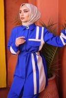 Tesettür giyim LACİVERT BAĞCIK DETAYLI PANTOLONLU TAKIM T 0891