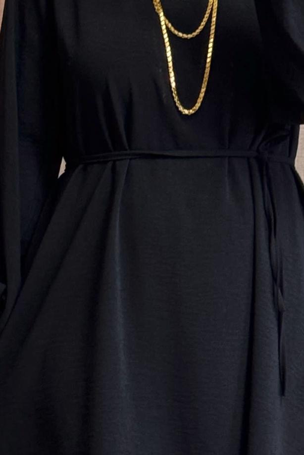 Tesettür giyim SİYAH BAĞCIK DETAYLI PANTOLONLU TAKIM T 1071 - TRENDTESETTÜR