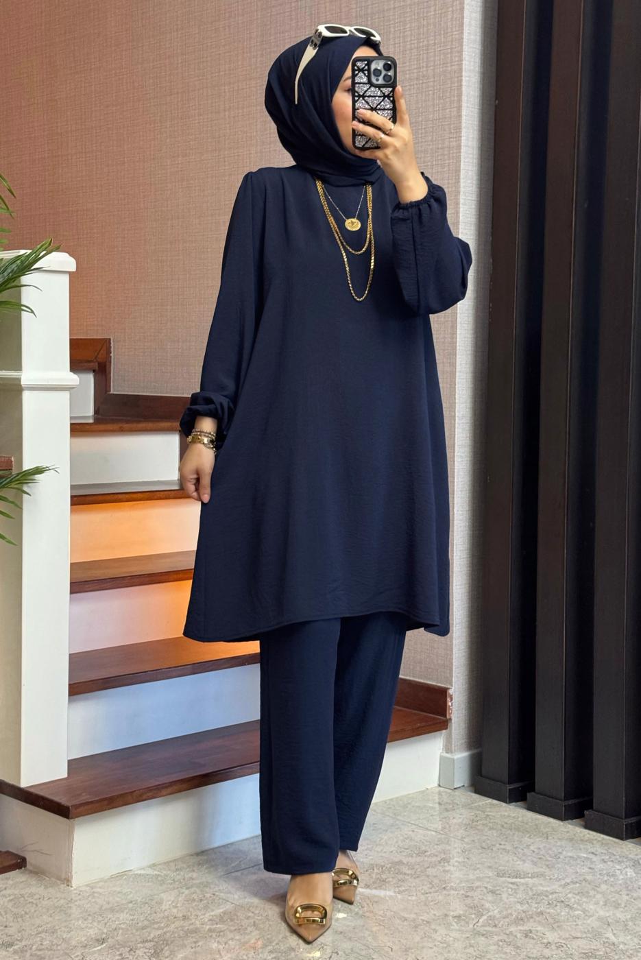 Vêtements hijab BLEU MARINE COSTUME PANTALON T 1071